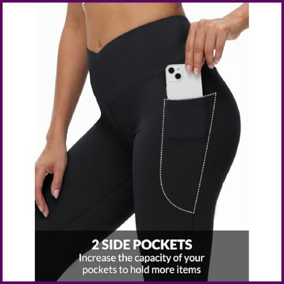High Waist Flare Leggings with Pockets, V Crossover Yoga Pants for Workout - Picture 5 of 8